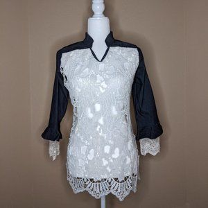 L&B Lace Henley with Denim Sleeves